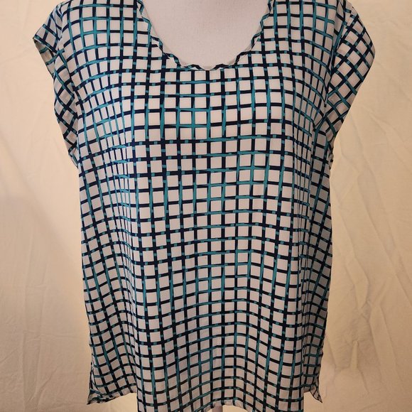 The Limited navy, teal & white check pattern top, size XL - Picture 1 of 6